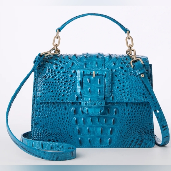 NWT Brahmin Small Hallie Sachels Vibrant Azure Melborne Genuine Leather Mob Wife - Picture 2 of 14